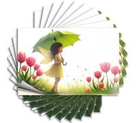 Divertenti adesivi per paraurti Una fata con ali gialle tiene un ombrello verde in un campo di tulipani rosa. Adesivi 10 adesivi per cassetta degli attrezzi e decalcomanie adesivi amore (6 x 9 cm)