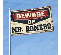 Divertenti bandiere da giardino Beware Of Mr. Romero bandiere per dormitori decorazione casa sul lago (dimensioni: 120 x 180 cm)