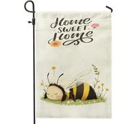 Divertenti bandiere da giardino con api per bambini, 30 x 45 cm, per esterni, fiori primaverili, motivo cartone animato, bandiere verticali standard in lino per casa, anime, cortile, cortile, prato