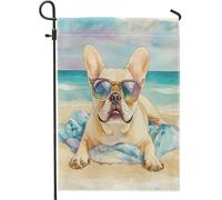 Divertenti bandiere da giardino con bulldog francese, 30,5 x 45,7 cm, double face, per esterni, per l'estate, acquerelli, spiagge Chien, bandiere verticali standard per casa, cortile, cortile, prato
