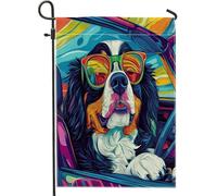 Divertenti bandiere da giardino con cane da montagna del Bernese, 30,5 x 45,7 cm, double face, per esterni, pop art Chien, bandiere verticali standard in tela per casa, cuccioli, cortile, cortile