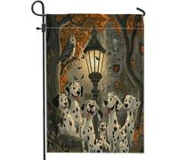 Divertenti bandiere da giardino con cane dalmata di Halloween, 30,5 x 45,7 cm, double face, per esterni, decorazione esterna, castello infestato, motivo cucciolo, bandiera per casa, cortile, giardino