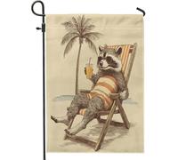 Divertenti bandiere da giardino con procioni, 30,5 x 45,7 cm, double face, per esterni, vintage, palme da spiaggia, stile cartone animato, bandiere verticali standard in tela per la casa, retrò per