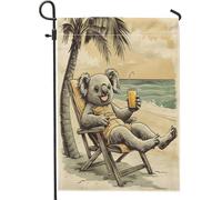 Divertenti bandiere da giardino koala, 30,5 x 45,7 cm, double face, per esterni, vintage, palme da spiaggia, stile cartone animato, bandiere verticali standard in tela per la casa, retrò per cortile