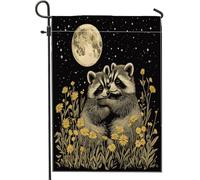 Divertenti bandiere da giardino per animali domestici con procione, 30,5 x 45,7 cm, double face, per esterni, fiori notturni e lune, bandiere verticali standard per casa, animali da cortile, cortile