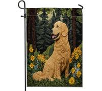 Divertenti bandiere da giardino per cani Golden Retriever, 30,5 x 45,7 cm, double face, per esterni, scena della foresta primaverile, bandiere verticali standard per casa, cuccioli, cortile, cortile