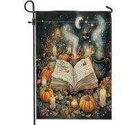 Divertenti bandiere da giardino per Halloween, 30,5 x 45,7 cm, per esterni, cappello da strega, spaventoso, zucca, calderone, bandiere verticali standard in lino, decorazione per esterni