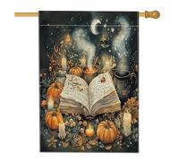 Divertenti bandiere magiche per la casa di Halloween, 71 x 101 cm, per esterni, cappello da strega, spaventoso calderone zucca calderone bandiere verticali standard per la casa, decorazione per