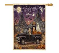 Divertenti bandiere per la casa del cane levriero afgano di Halloween, 71 x 101 cm, double face per esterni, spettrale casa infestata camion standard verticali bandiere per la casa, decorazione
