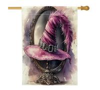 Divertenti bandiere per la casa di Halloween ad acquerello, 71 x 101 cm, double face, per esterni, specchio magico, cappello da strega, bandiera verticale standard per la casa, strana decorazione per