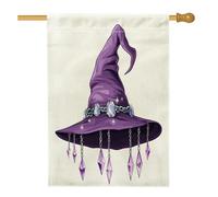 Divertenti bandiere per la casa di Halloween ad acquerello 71 x 101 cm su entrambi i lati per esterno, cappello da strega divinazione standard verticale bandiere per la casa, horror spaventosa strega