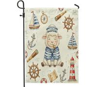 Divertenti bandiere verticali da giardino con pecore nautiche blu navy cortile cortile 30,5 x 45,7 cm su entrambi i lati per esterni, rotta della nave estiva con animali piccole bandiere per prato