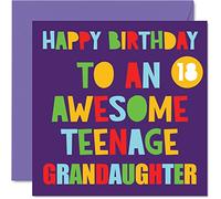 Divertenti biglietti di auguri 18° compleanno nipote - Awesome Teenage Granddaughter 18 - Happy 18° compleanno 145mm Biglietto diciottesimo compleanno regalo