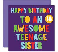 Divertenti biglietti di auguri 18° compleanno sorella - Awesome Teenage Sister 18 - Happy 18° compleanno di Brother Step Sister sorella regalo di compleanno 145mm diciottesimo compleanno