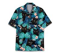Divertenti camicie hawaiane a cavallo per uomo e donna, Love Horse Racing Hawaiian Summer a maniche corte casual vestibilità rilassata abbottonatura, anatra1, Gatto nero tropicale 1, 5XL