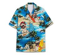 Divertenti camicie hawaiane a cavallo per uomo e donna, Love Horse Racing Hawaiian Summer a maniche corte casual vestibilità rilassata abbottonatura, anatra1, Pug Surf, 5XL