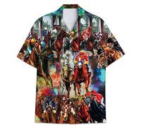 Divertenti camicie hawaiane a cavallo per uomo e donna, Love Horse Racing Hawaiian Summer a maniche corte casual vestibilità rilassata abbottonatura, anatra1, Cavallo da corsa 1, S