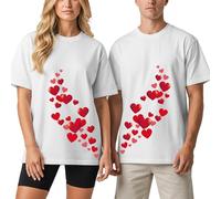 Divertenti camicie per coppie, stampa a cuore, maglietta a maniche corte girocollo da uomo per le vacanze, per San Valentino, bianco, L