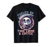 Divertenti Camicie True Crime da Donna alimentate dal caffè Halloween Maglietta