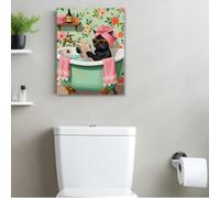 Divertenti dipinti su tela di gatti per il bagno, graziosi dipinti con cornice estetici per amanti dei gatti, decorazione murale con scena naturale e gatti, ideale per soggiorno, sala da pranzo, bagno