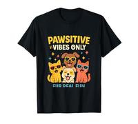 Divertenti e Carini Pawsitive Vibes Only Dog Cat Squadra Goals Maglietta