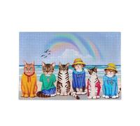 Divertenti Gatti Animali Spiaggia Puzzle Adulti Puzzle Unici 1000 Pezzi Puzzle per Adulti 75 × 40 cm