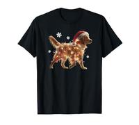 Divertenti luci di Natale con Cane Golden Retriever Babbo Natale Maglietta