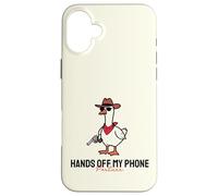 Divertenti mani fuori il mio telefono carino cowboy anatra con pistola meme Custodia per iPhone 16 Plus