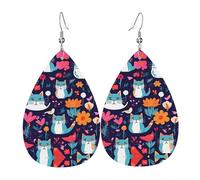 Divertenti orecchini a goccia in pelle con stampa a forma di gatto, uccelli e fiori, accessorio alla moda per feste
