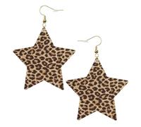 Divertenti orecchini da donna con stampa leopardata, orecchini pendenti a forma di stella scintillante, gioielli alla moda per una serata fuori, One Size, Pelle
