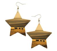 Divertenti orecchini pendenti a forma di mucca delle Highland per donne, scintillanti orecchini pendenti a forma di stella, gioielli alla moda per una serata fuori, One Size, Pelle