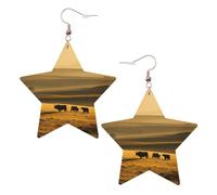 Divertenti orecchini pendenti a forma di mucca delle Highland per donne, scintillanti orecchini pendenti a forma di stella, gioielli alla moda per una serata fuori, One Size, Pelle