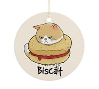 Divertenti ornamenti natalizi per albero, biscotti e gatti, in porcellana, con stampa su entrambi i lati, giochi di parole con animali, decorazione invernale per feste, regali di Natale, rotondi, 7,5