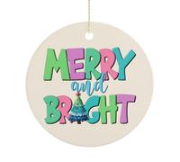 Divertenti ornamenti natalizi per albero, in porcellana Merry & Bright con stampa su entrambi i lati, parole colorate, decorazione invernale per feste, regali di Natale, rotondi 7,6 cm