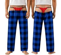 Divertenti pantaloni natalizi brutti da uomo a quadri con perizoma rosso | Pantaloni da pigiama da uomo finti con stampa scozzese rossa brutti pantaloni natalizi per la casa casual indumenti da notte