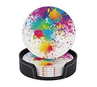 Divertenti sottobicchieri colorati con schizzi di vernice per bevande, set di 6 sottobicchieri rotondi in pelle da 4 pollici per decorazioni da cucina per la casa, tazze da caffè, inaugurazione del