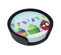 Divertenti sottobicchieri colorati con scritta "Happy Birthday", 6 sottobicchieri in pelle con supporto per ufficio, cucina, sala da pranzo, soggiorno, 9,9 cm