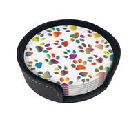 Divertenti sottobicchieri colorati con stampa di zampa di cane, 6 pezzi in pelle con supporto per ufficio, cucina, sala da pranzo, soggiorno, 9,9 cm