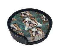 Divertenti sottobicchieri con bulldog inglese per bevande, set di 6 sottobicchieri in pelle per tazza da tè per tazza da cucina bar decorazione per la casa regalo di inaugurazione della casa