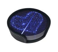 Divertenti sottobicchieri con stampa a forma di cuore e stella cadente, 6 pezzi, in pelle, con supporto, per ufficio, cucina, sala da pranzo, soggiorno, 9,9 cm