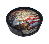Divertenti sottobicchieri con stampa di aquila di fuoco con bandiera americana, 6 pezzi, in pelle, con supporto, per ufficio, cucina, sala da pranzo, soggiorno, 9,9 cm