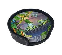 Divertenti sottobicchieri con stampa di rane e rane sui rami, con stampa di farfalle, lago, acqua, 6 pezzi, in pelle, per ufficio, cucina, sala da pranzo, soggiorno, 9,9 cm