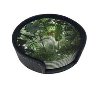Divertenti sottobicchieri con stampa di scena della giungla tropicale, 6 sottobicchieri in pelle con supporto per ufficio, cucina, sala da pranzo, soggiorno, 9,9 cm