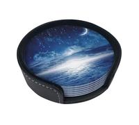 Divertenti sottobicchieri con stampa di stelle cadenti e luna, 6 pezzi in pelle con supporto per ufficio, cucina, sala da pranzo, soggiorno, 9,9 cm