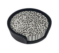 Divertenti sottobicchieri con stampa leopardata nera, 6 pezzi sottobicchieri in pelle con supporto per ufficio, cucina, sala da pranzo, soggiorno, 9,9 cm