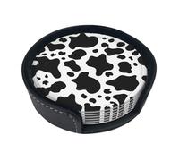 Divertenti sottobicchieri con stampa mucca bianca e nera, 6 sottobicchieri in pelle con supporto per ufficio, cucina, sala da pranzo, soggiorno, 9,9 cm