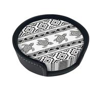 Divertenti sottobicchieri etnici con stampa a righe con tartaruga, 6 pezzi, in pelle, con supporto, per ufficio, cucina, sala da pranzo, soggiorno, 9,9 cm