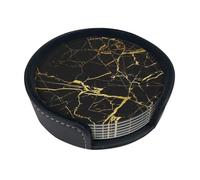 Divertenti sottobicchieri in pelle nera con stampa marmorizzata, 6 pezzi, con supporto, per ufficio, cucina, sala da pranzo, soggiorno, 9,9 cm