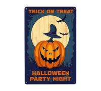 Divertenti Zucche E Pipistrelli Per Halloween, Dolcetto O Scherzetto Notte Di Festa Di Halloween Cartello Decorativo Vintage Targa In Metallo Divertente Cartelli Metallo Per Bagno Cafe Club
