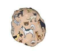 Divertido perro gato colorido flor pájaros gorro de ducha mujeres impermeable reutilizable forro de PEVA dobladillo elástico ajustable para todo el pelo largo sombrero de baño